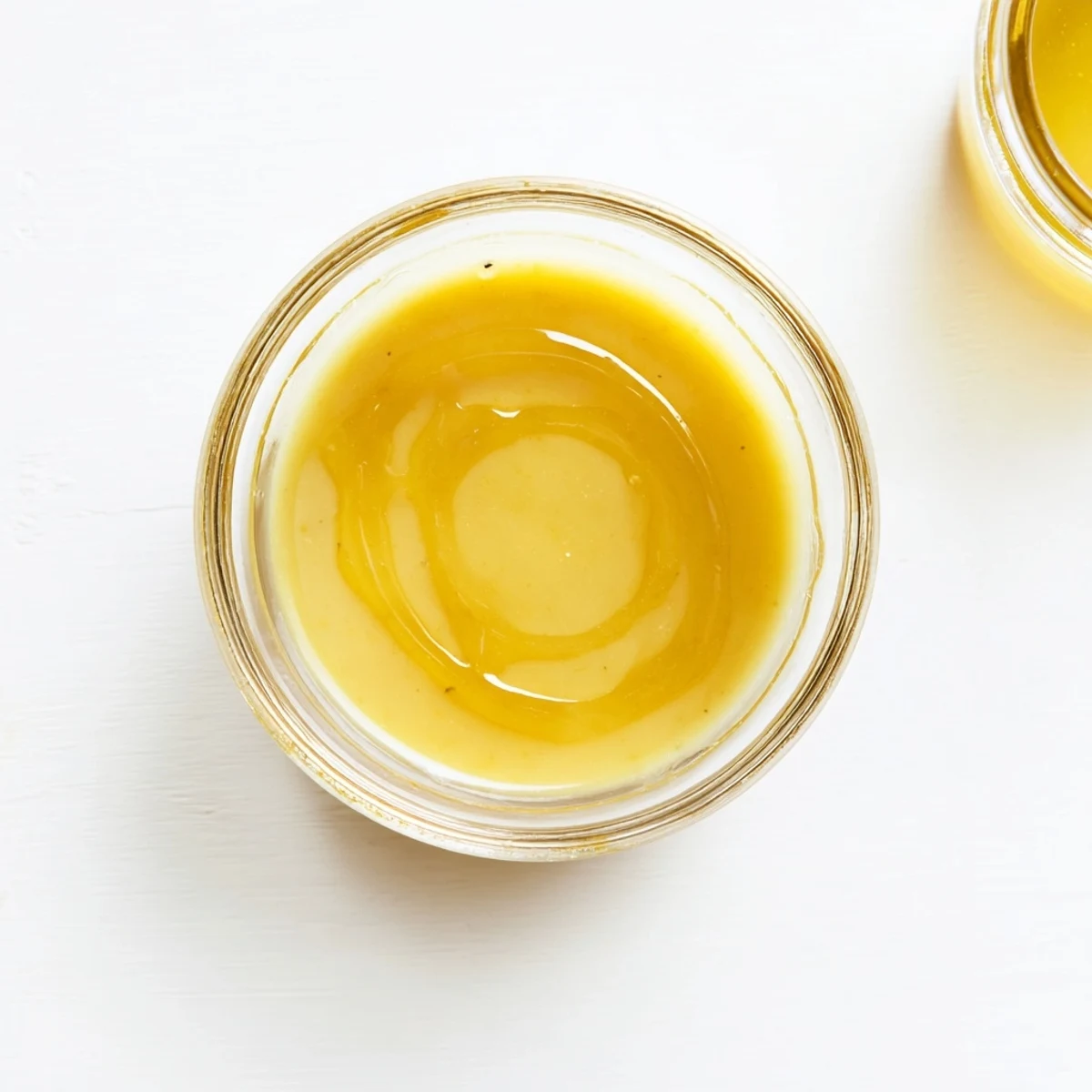 Creamy honey lemon vinaigrette poured onto crisp salad with vibrant vegetables and lemon garnish