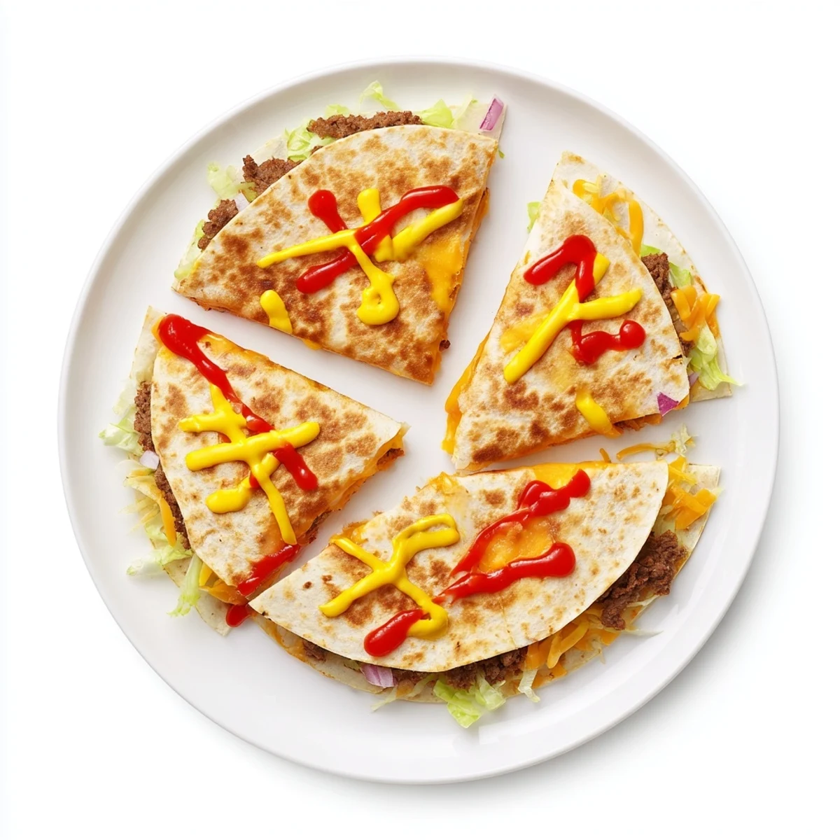 Golden brown smashburger quesadillas sliced into wedges revealing melted cheese and seasoned beef patties