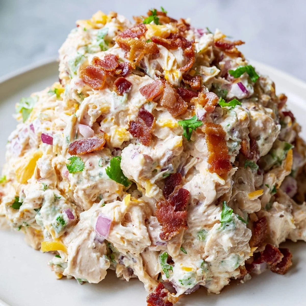 Keto-friendly jalapeno popper chicken salad served in lettuce cups with garnish of red pepper slices