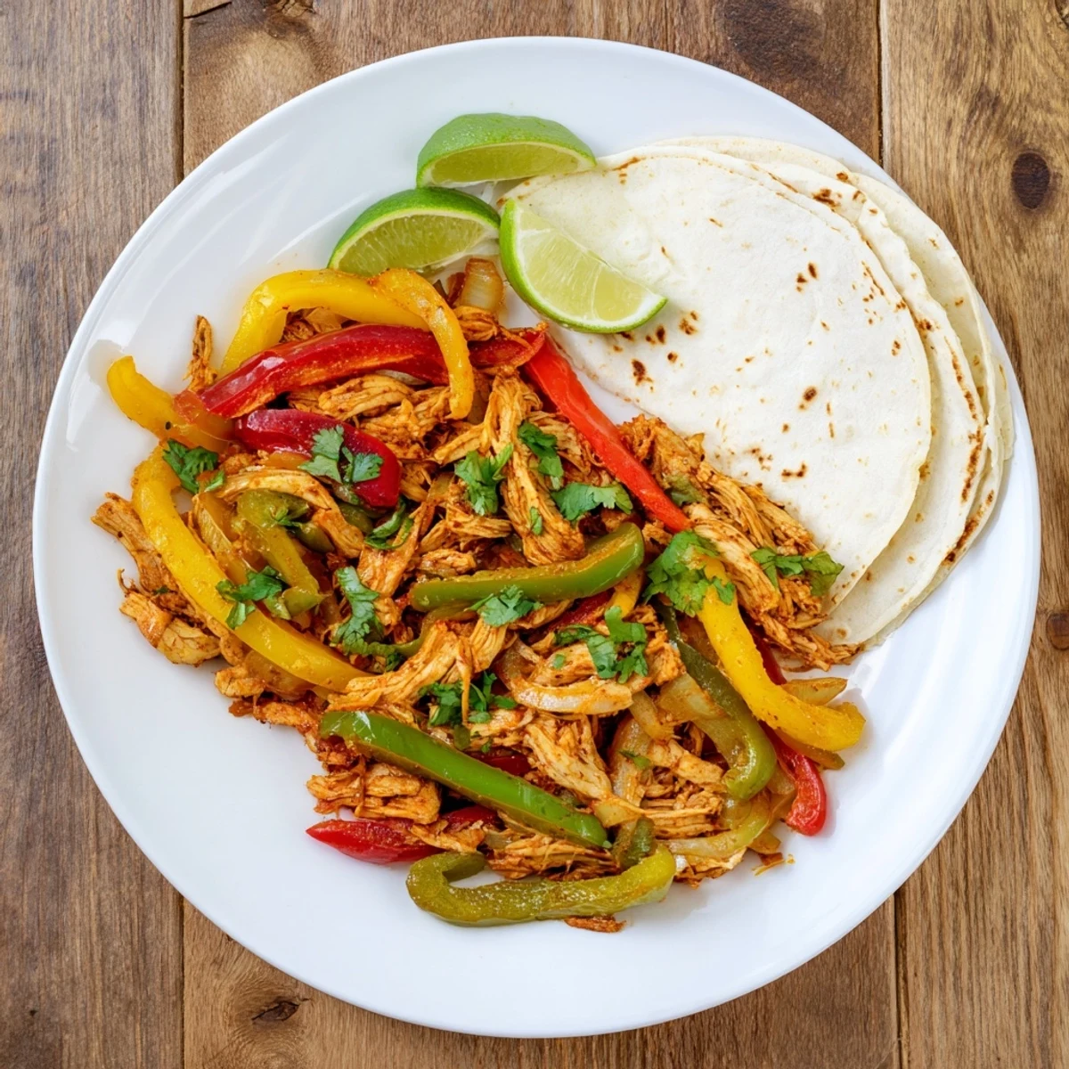 Savory easy Crockpot chicken fajitas with tender shredded meat and colorful bell peppers