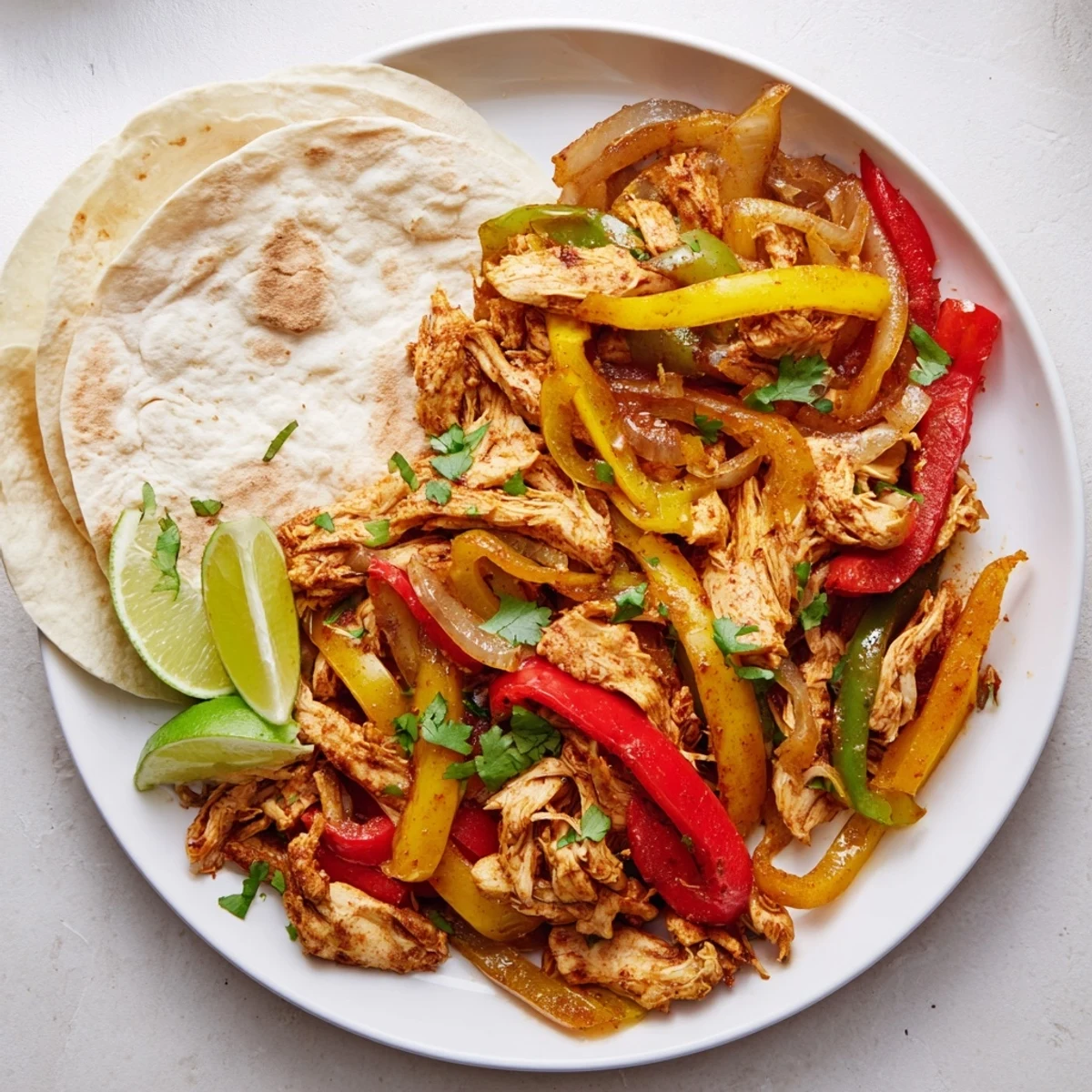 Flavorful easy Crockpot chicken fajitas featuring spiced chicken alongside vibrant sliced vegetables