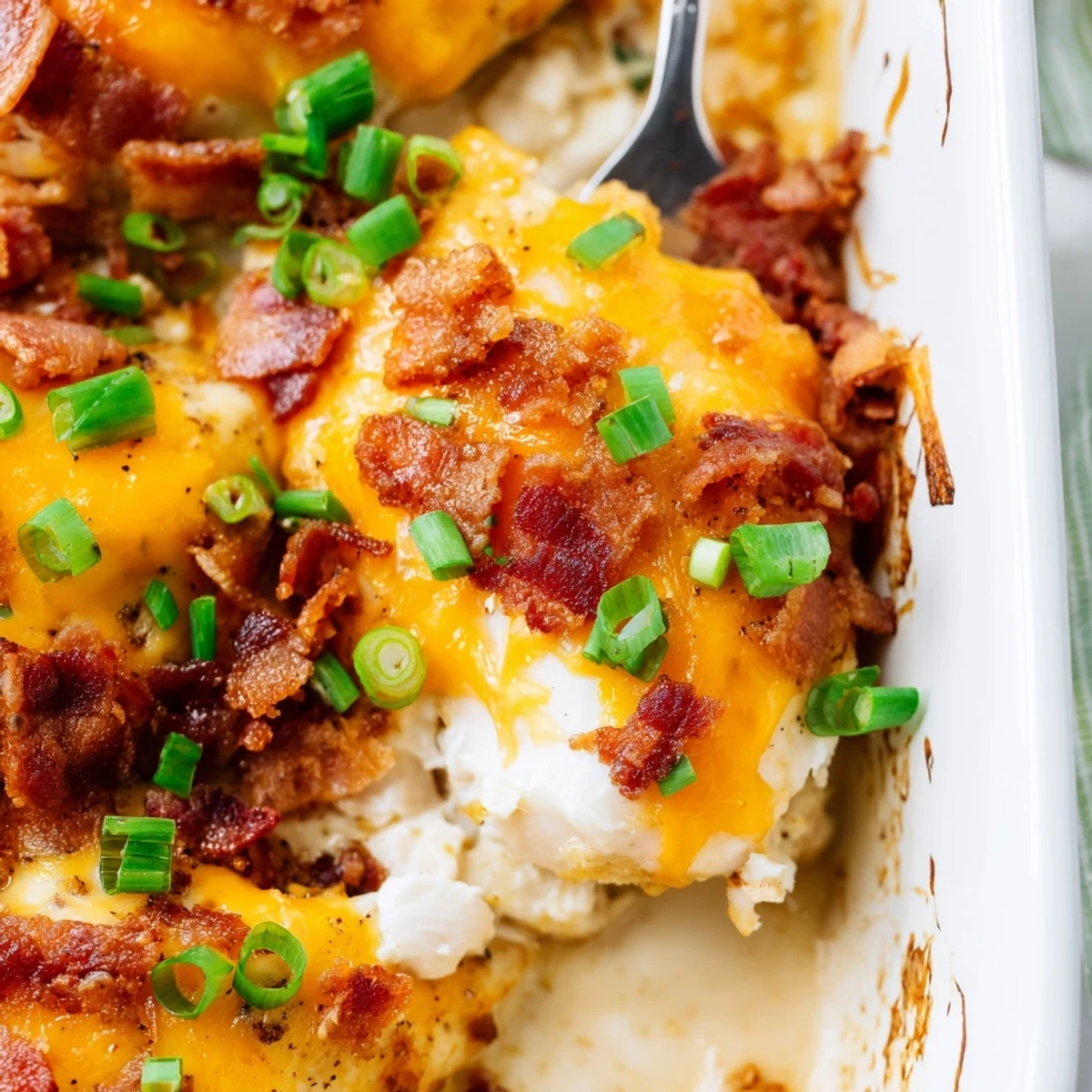 Baked crack chicken breasts smothered in cream cheese ranch sauce with bacon