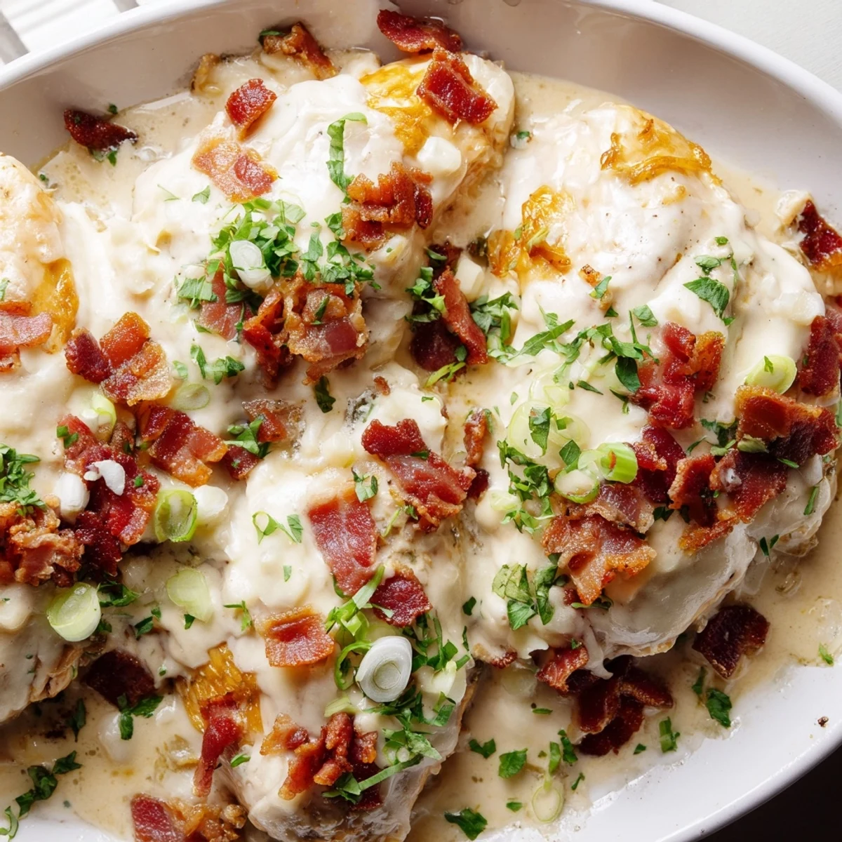 Creamy slow-cooked Million Dollar Chicken breasts smothered in cheese sauce and fresh herbs