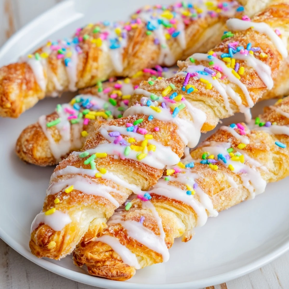Fluffy cinnamon sugar Easter Bunny Twists shaped like rabbit ears ready for holiday brunch celebrations