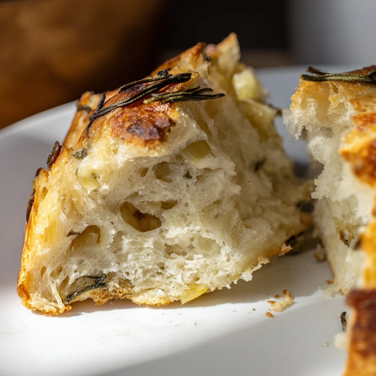 Homemade rosemary garlic skillet bread displaying golden brown crust and fragrant herb topping, ready to serve warm