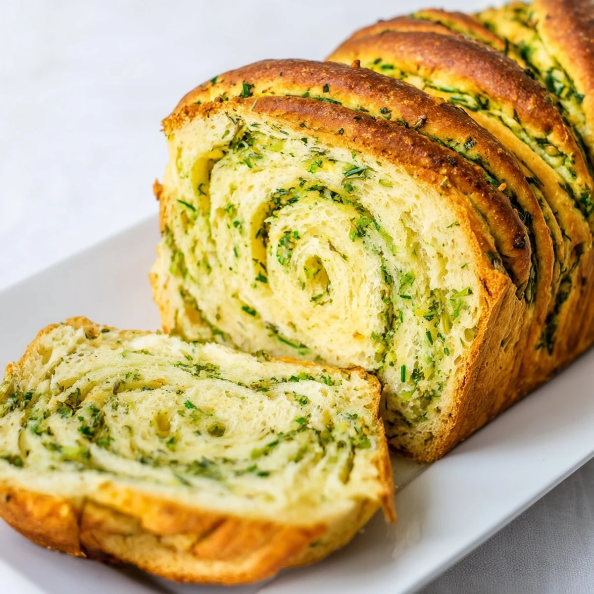 Whole garlic and herb bread sitting on a wooden board ready for dipping into soup