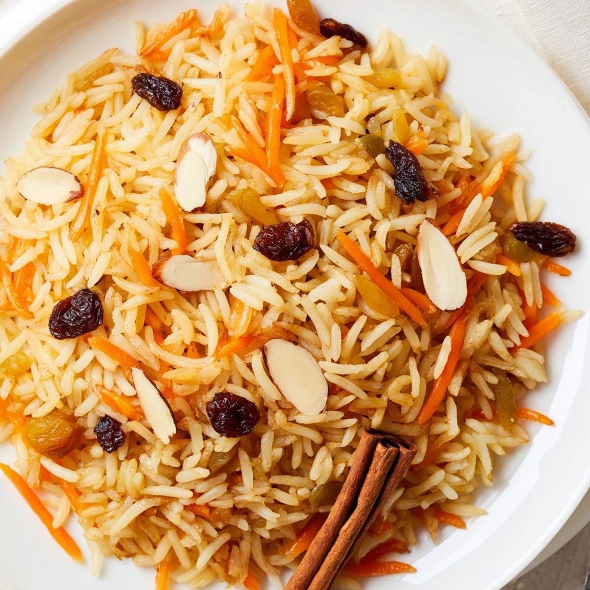 Fluffy Afghan rice studded with sweet carrots and raisins, garnished with fresh cilantro