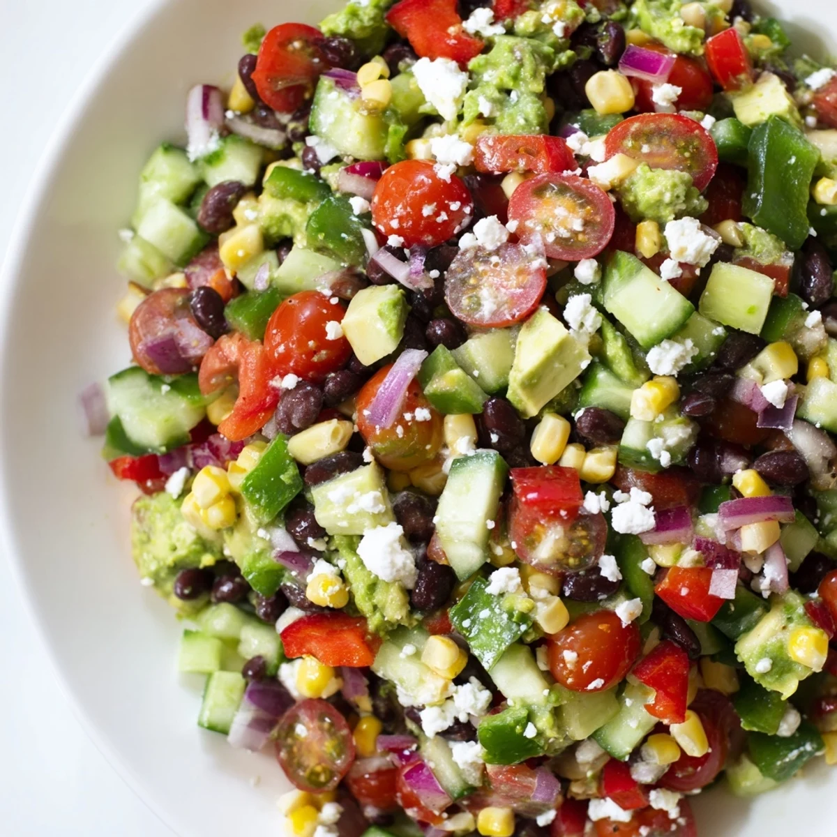 Colorful Mexican chopped salad loaded with fresh vegetables, black beans, and creamy avocado