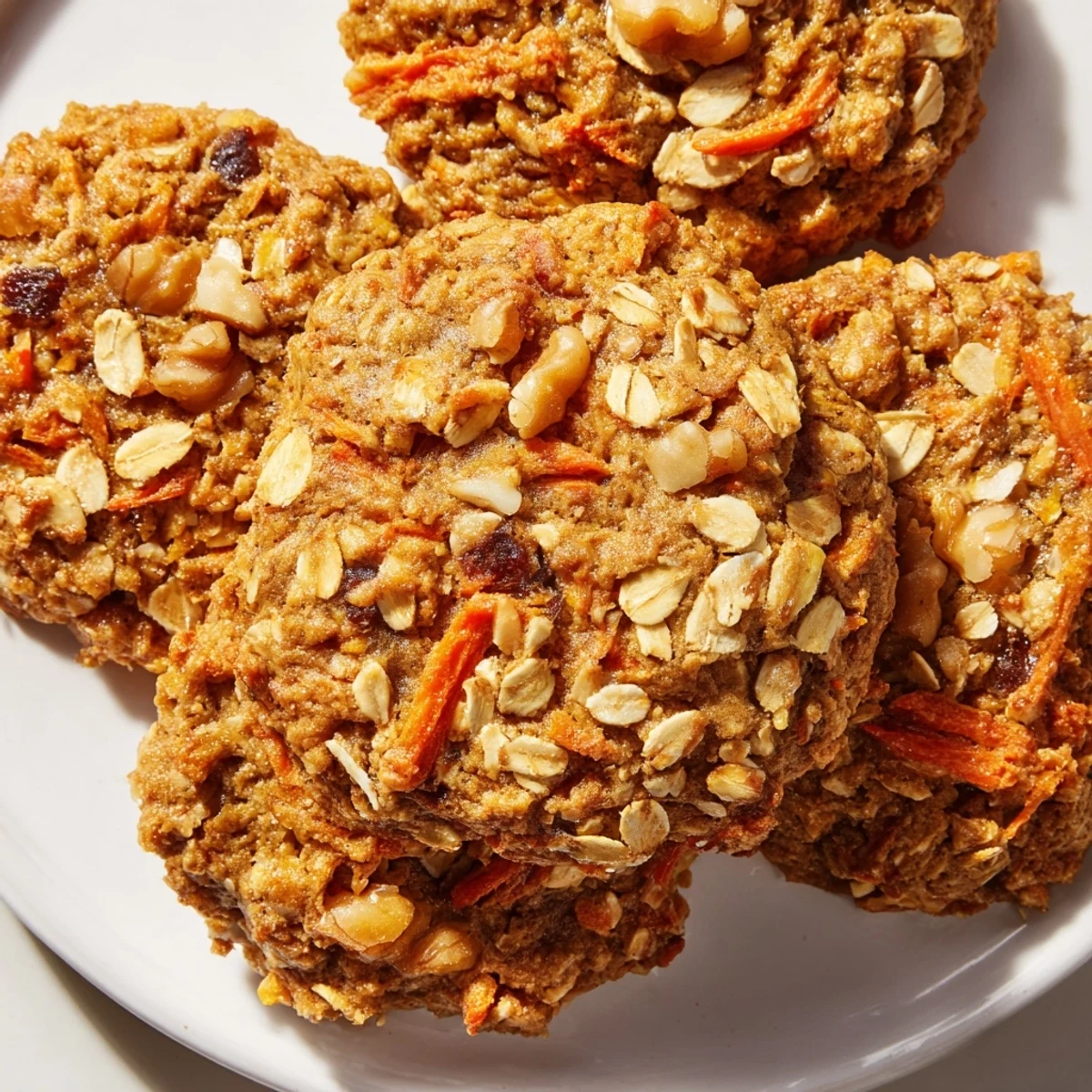 Warm chewy carrot cake cookies fresh from the oven topped with cream cheese drizzle