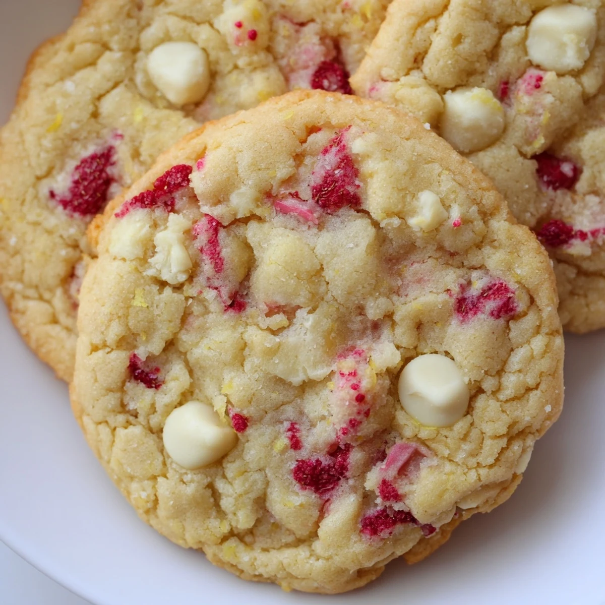Golden lemon raspberry cookies with jewel-toned berries on a rustic baking sheet