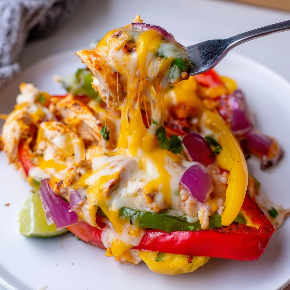 Warm corn tortillas topped with lime for Cheesy Baja Chicken Bell Pepper Skillet
