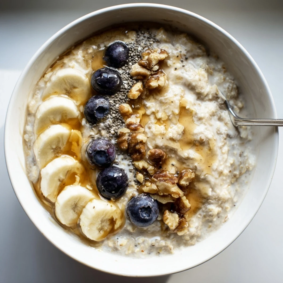 Quick post workout Protein Oatmeal ready in fifteen minutes, topped with berries