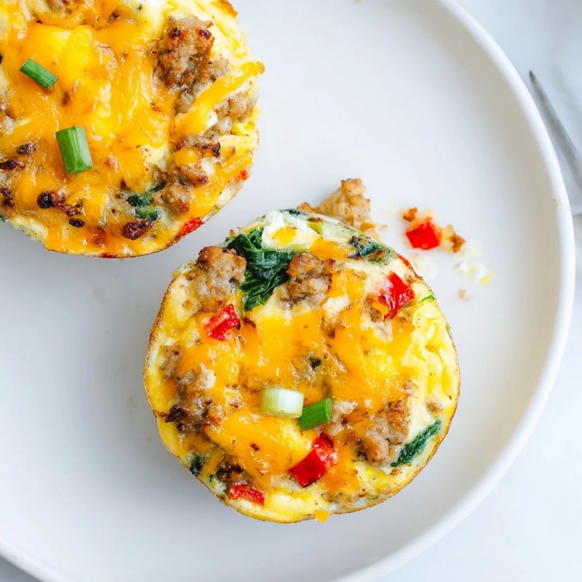 Cut Turkey Sausage Egg Muffins showing fluffy eggs, melted cheddar, meal-prep ready  