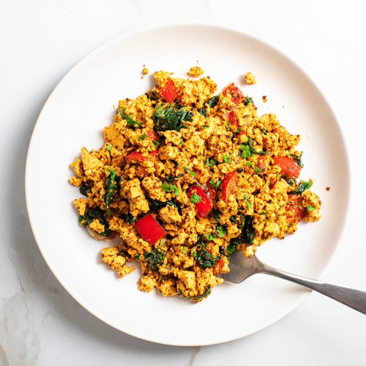 Skillet aroma of turmeric and cumin rising from a warm Tofu Scramble