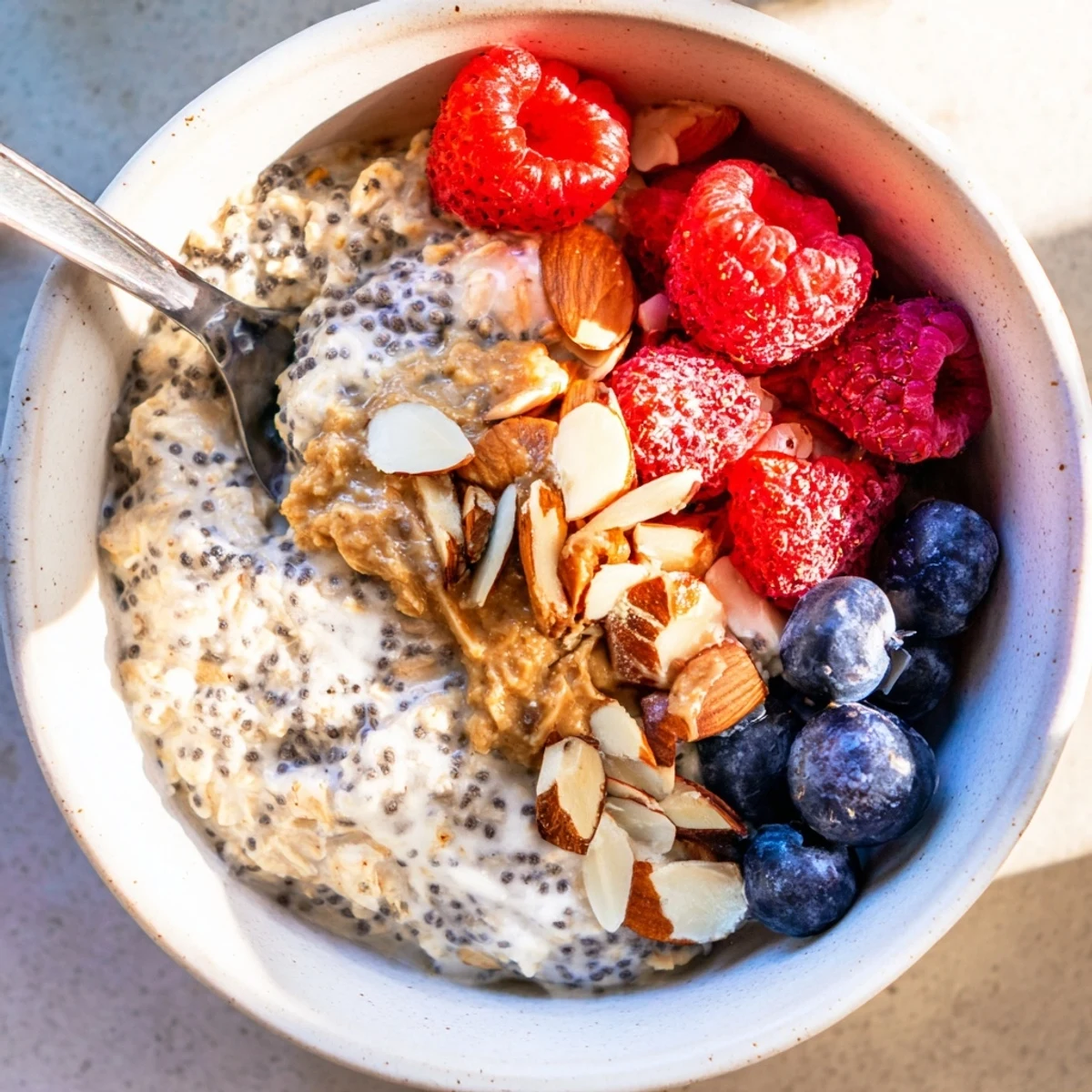 Jar of Protein Overnight Oats, maple-infused, creamy texture, ready to serve