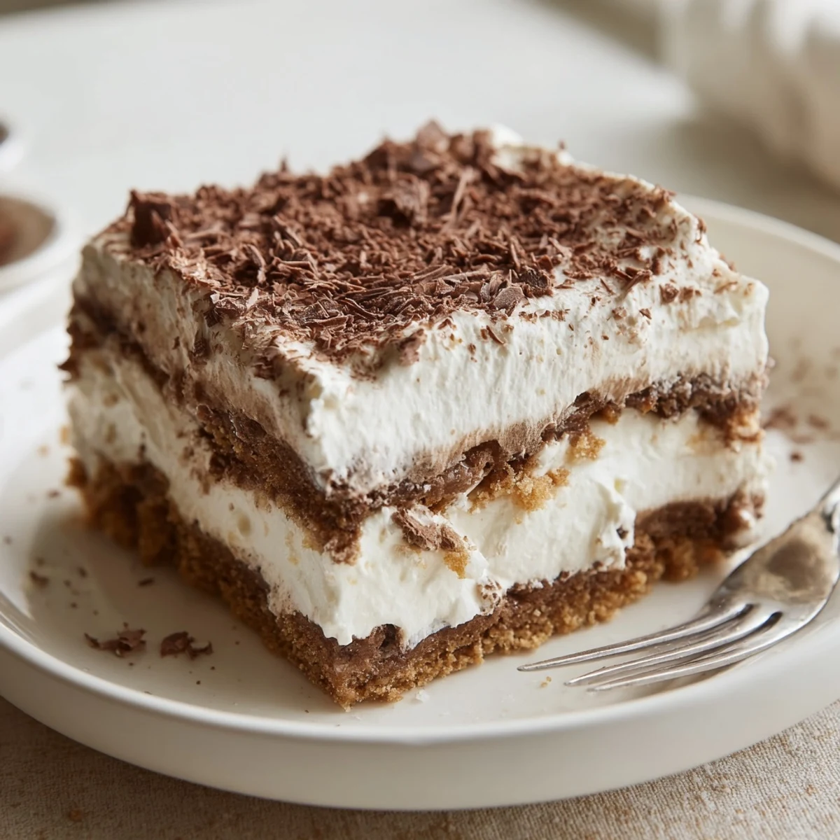Family-style No Bake Layered Dessert with vanilla pudding, whipped cream, ready to serve