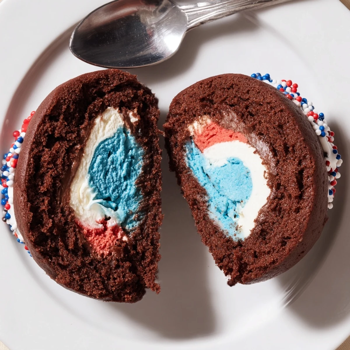 Patriotic Whoopie Pies Dessert For July Memorial Day served with cold milk, picnic-ready