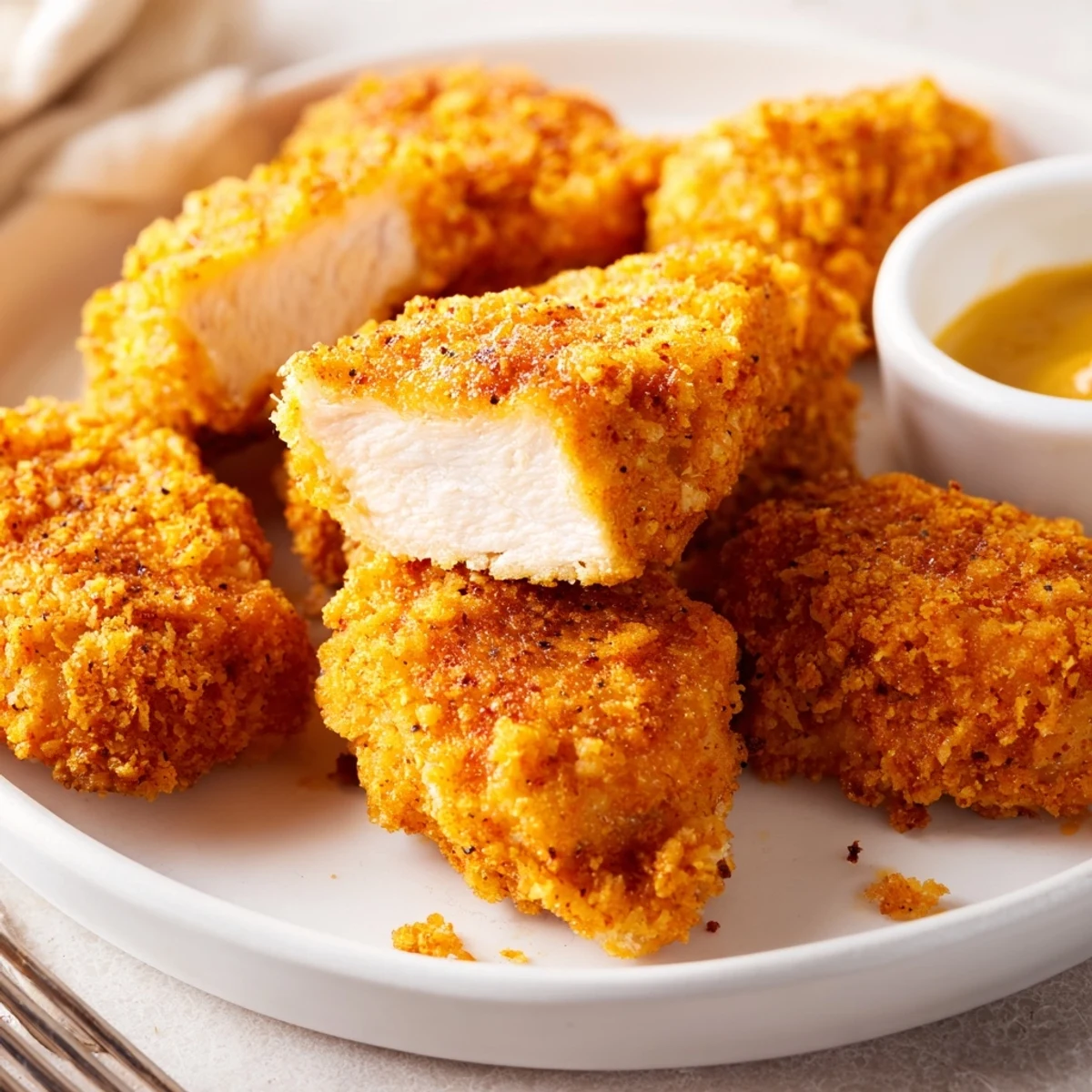 Buttermilk-marinated Chicken Bites with flaky crust, served with creamy ranch.