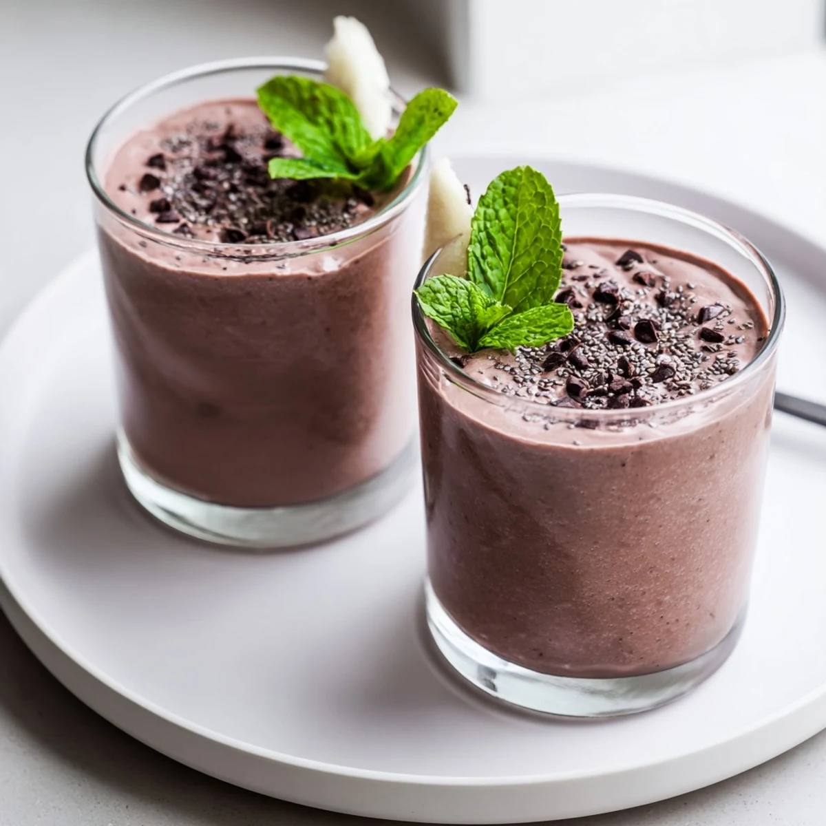 Vibrant Chocolate Beet Smoothie beside sliced banana and almond milk pitcher