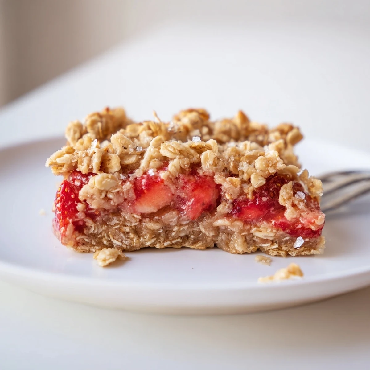 Strawberry Oatmeal Crumble Bars cooling on parchment, golden crumble and juicy filling