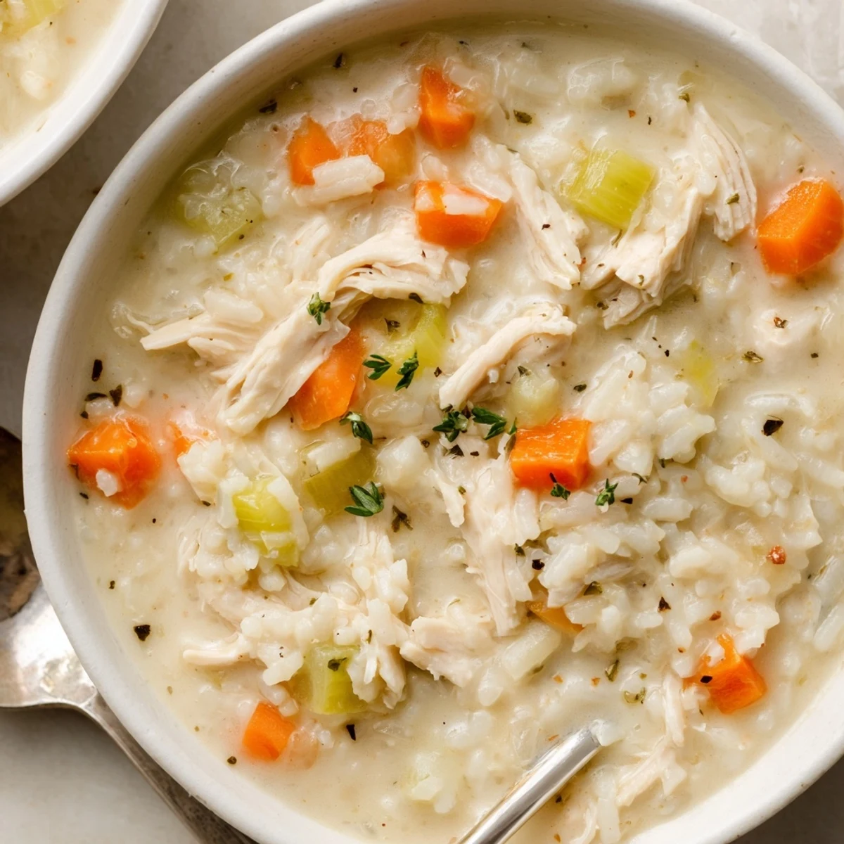 Warm Creamy Chicken Rice Soup simmered slowly, velvety texture and comforting aroma