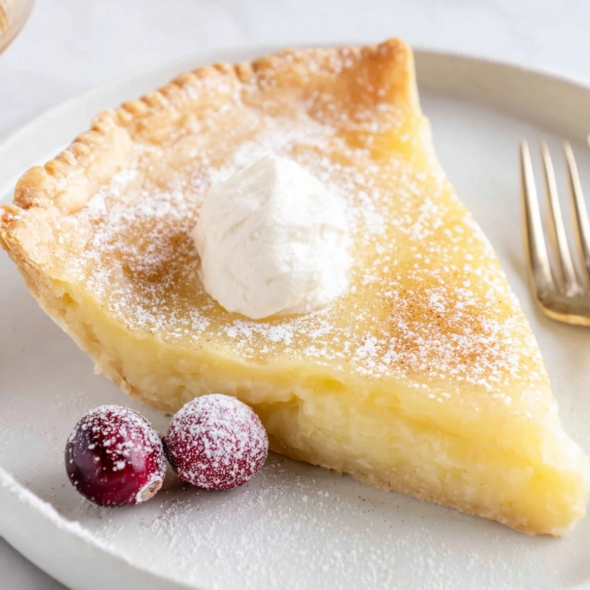 Warm Christmas Eve Custard Pie With Cinnamon Vanilla cooling on a wire rack