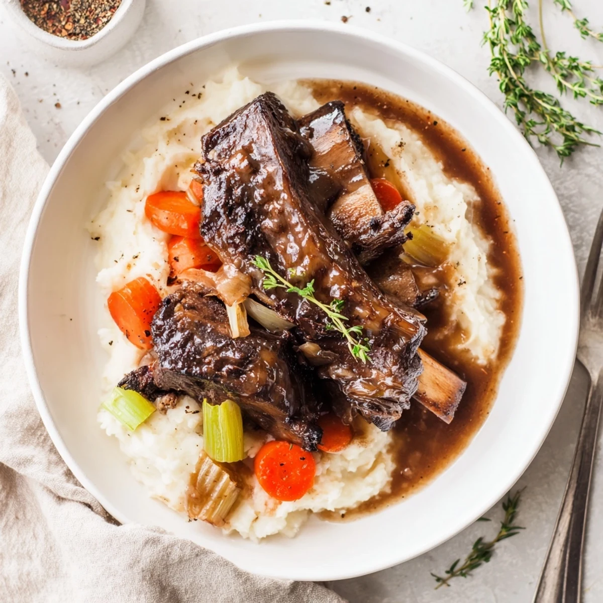 Braised Slow Cooker Beef Short Ribs glossy from red wine, perfect with polenta