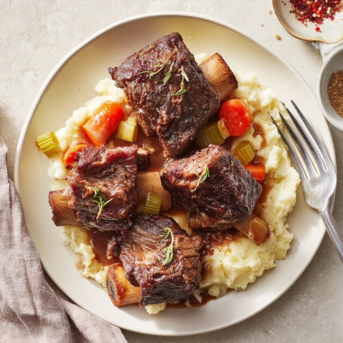 Succulent fall off the bone Slow Cooker Beef Short Ribs with carrots and thyme