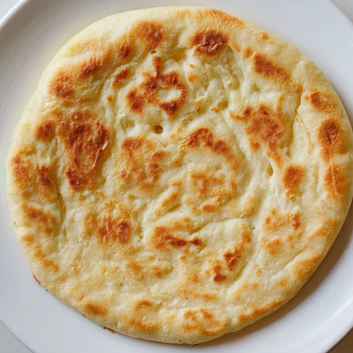 Soft Turkish Bazlama bread displaying characteristic air pockets and lightly charred surface spots
