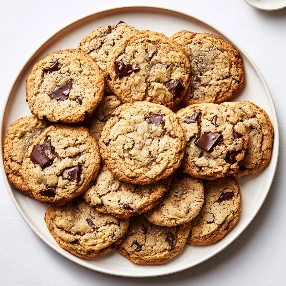 Chewy homemade brown butter chocolate chip cookies fresh from the oven on cooling rack
