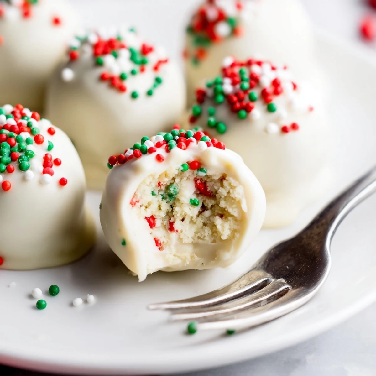 Festive Christmas Golden Oreo truffles arranged on white holiday serving platter