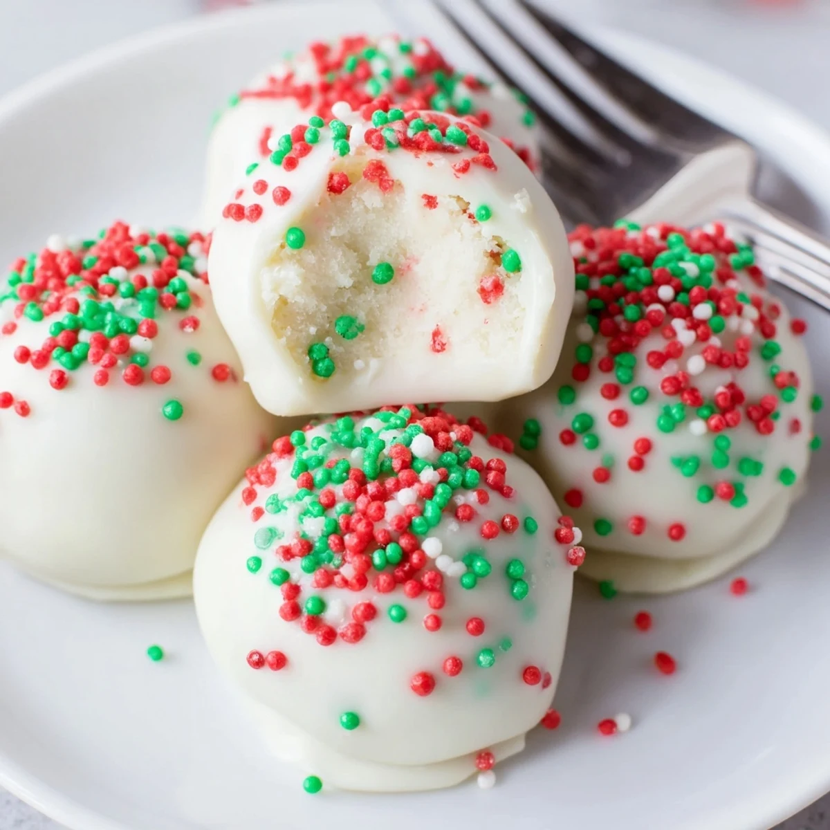 Creamy Golden Oreo truffles with smooth white chocolate coating and crushed candy cane decorations
