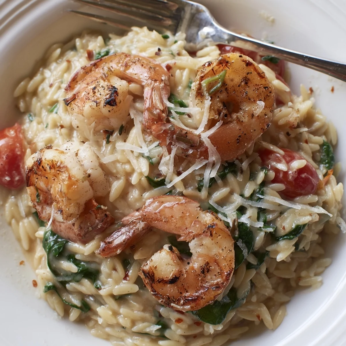 Creamy Shrimp Orzo Recipe with glossy sauce, tender shrimp, and lemon zest