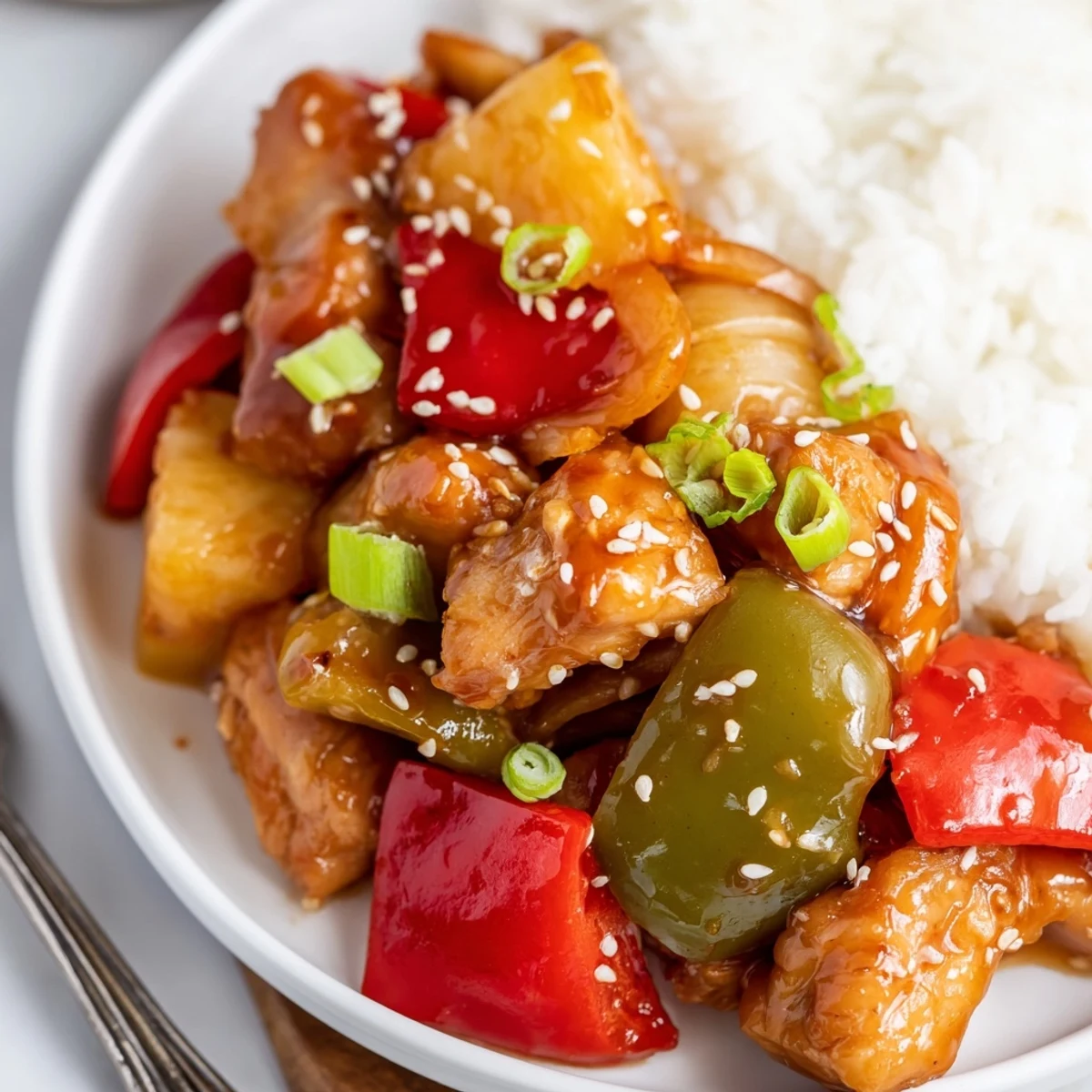 Sweet Hawaiian Crockpot Chicken, tender slow-cooked thighs in sweet tangy pineapple sauce