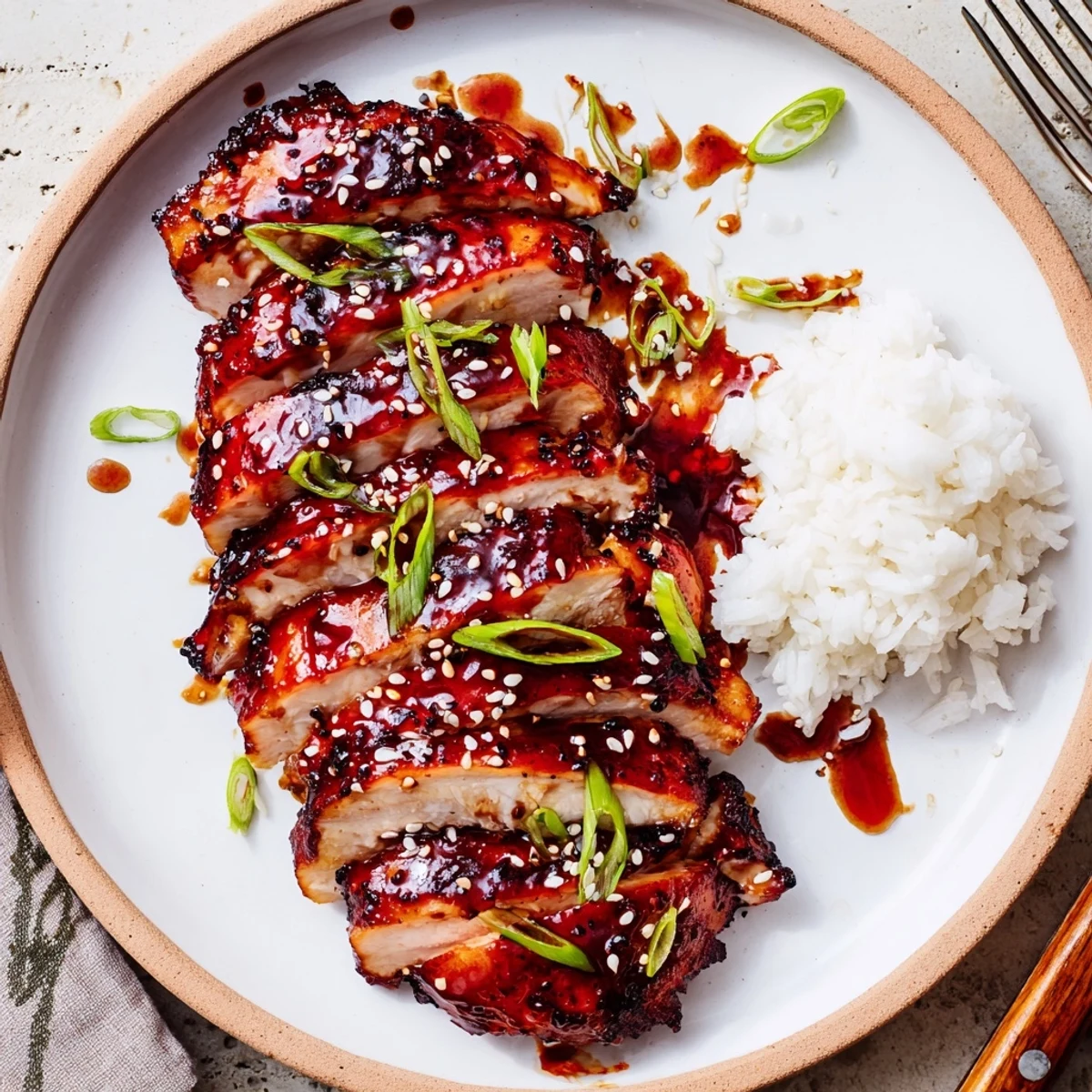 Sliced Char Siu Chicken with sesame and scallions, sticky sweet glaze