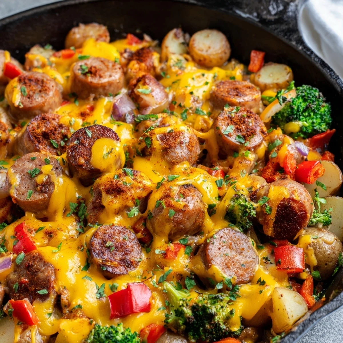 Cheesy Kielbasa Skillet