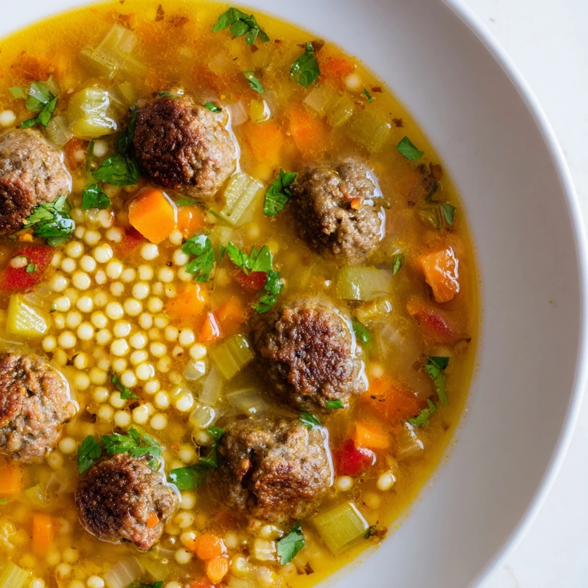 Moroccan Meatball Couscous Soup