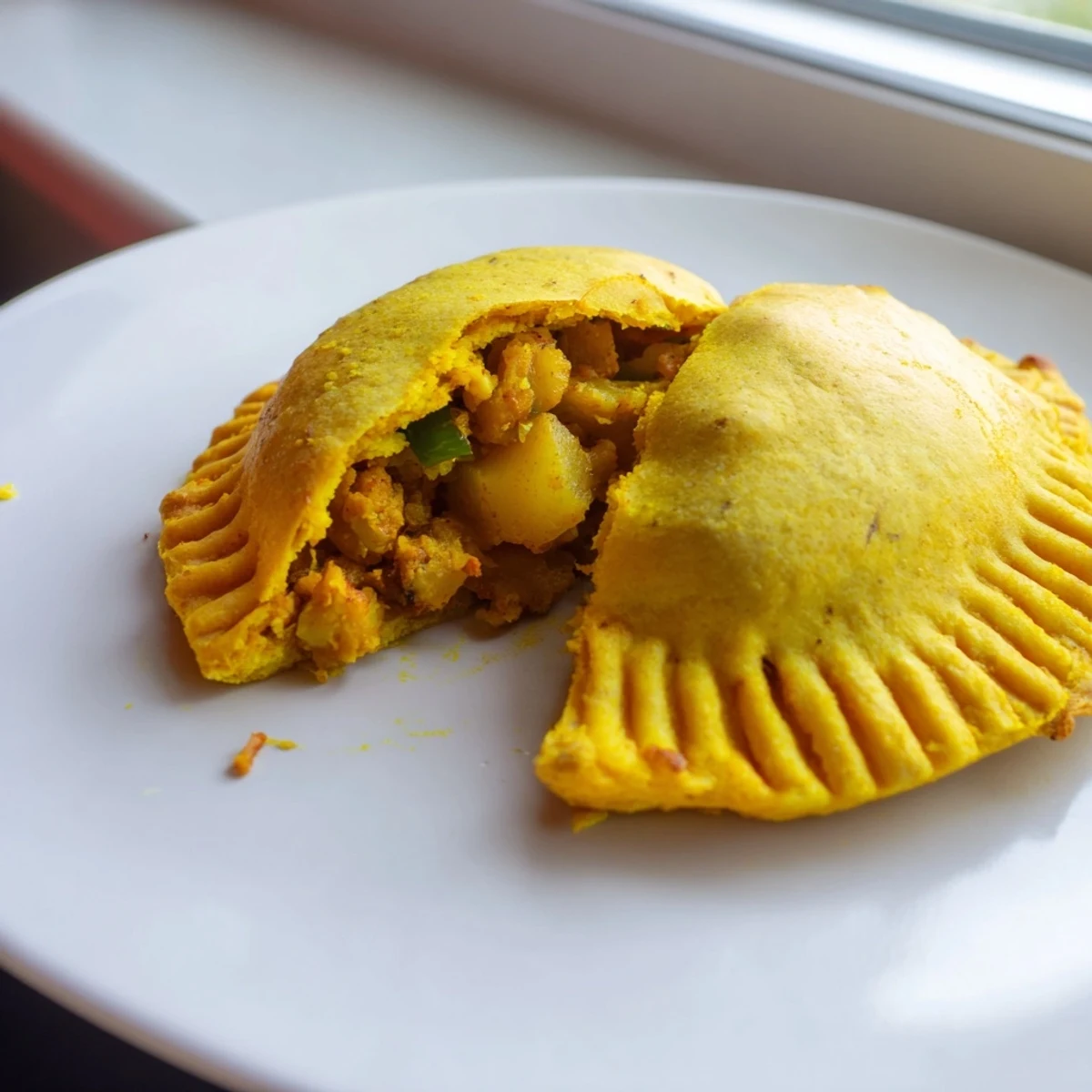 Golden Jamaican curry chicken patties with flaky turmeric crust fresh from oven