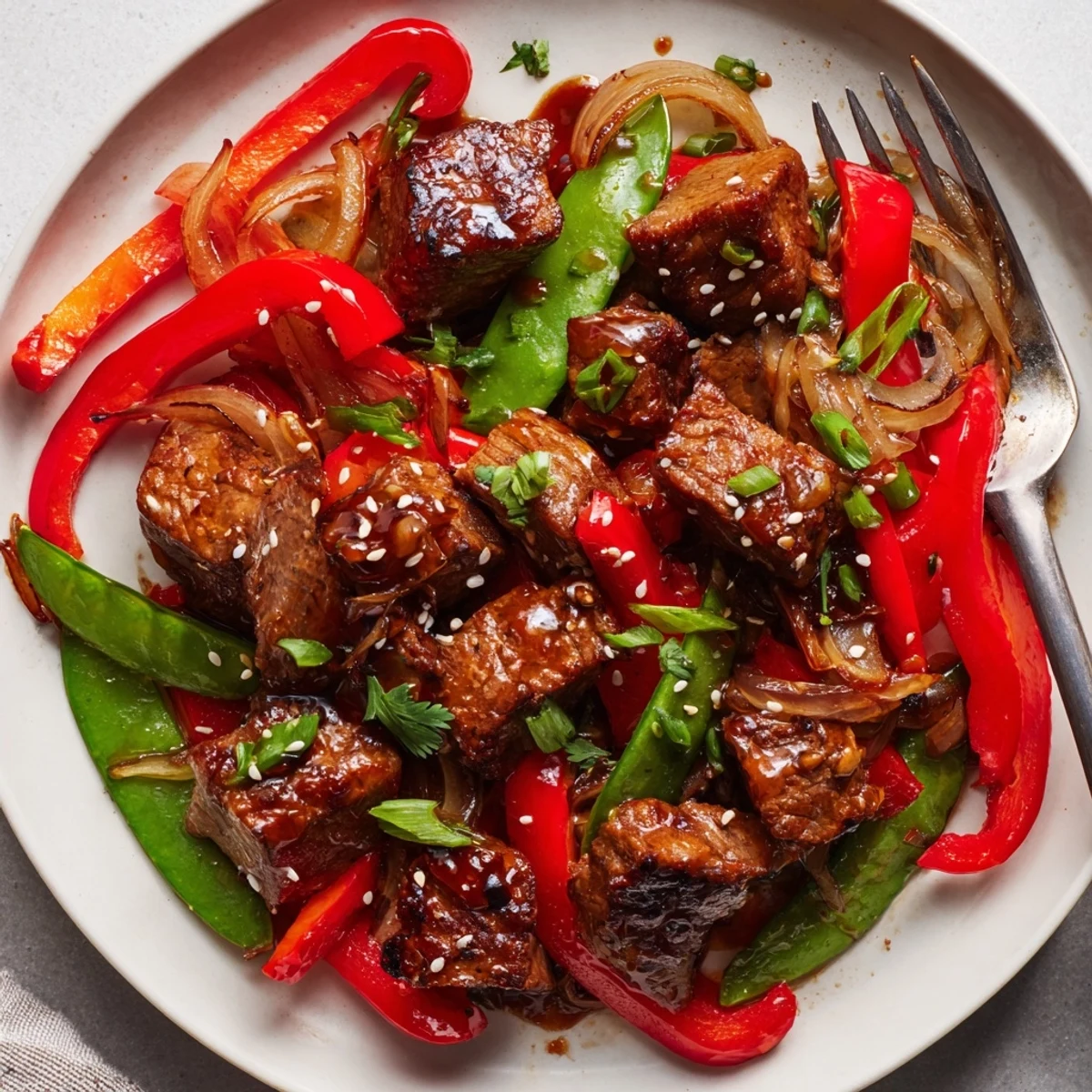 Juicy pan-seared Asian inspired cube steak drizzled with glossy sesame garlic sauce over steamed rice