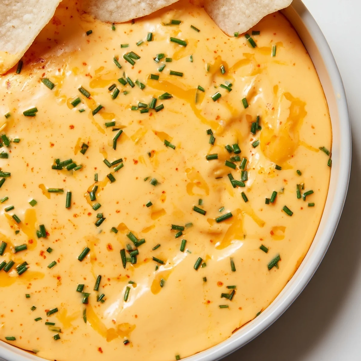 Creamy cheese dip served with tortilla chips and crisp veggie sticks